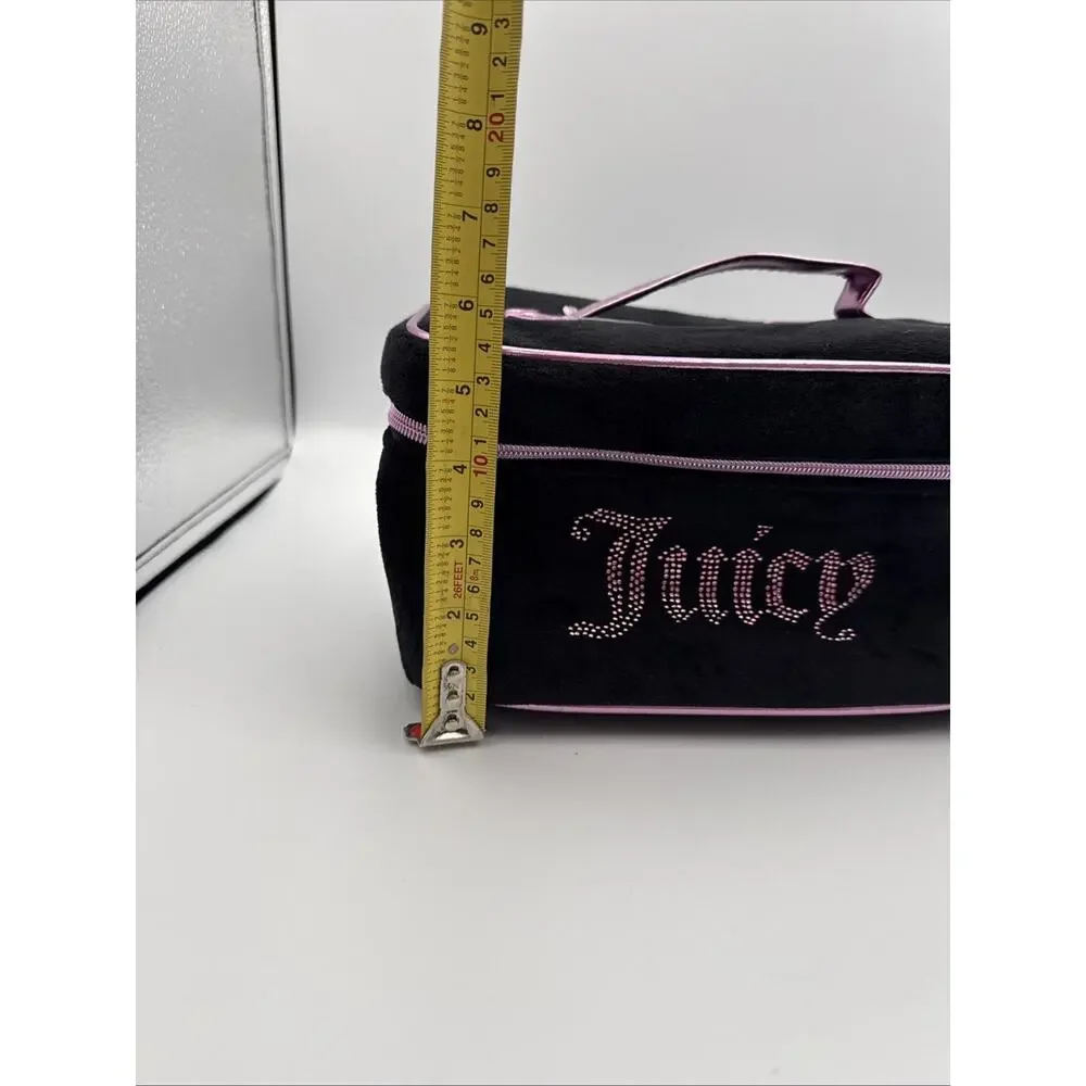 Juicy Couture Black Valour Rhinestone Makeup Bag Train Case Pink Handle NWT